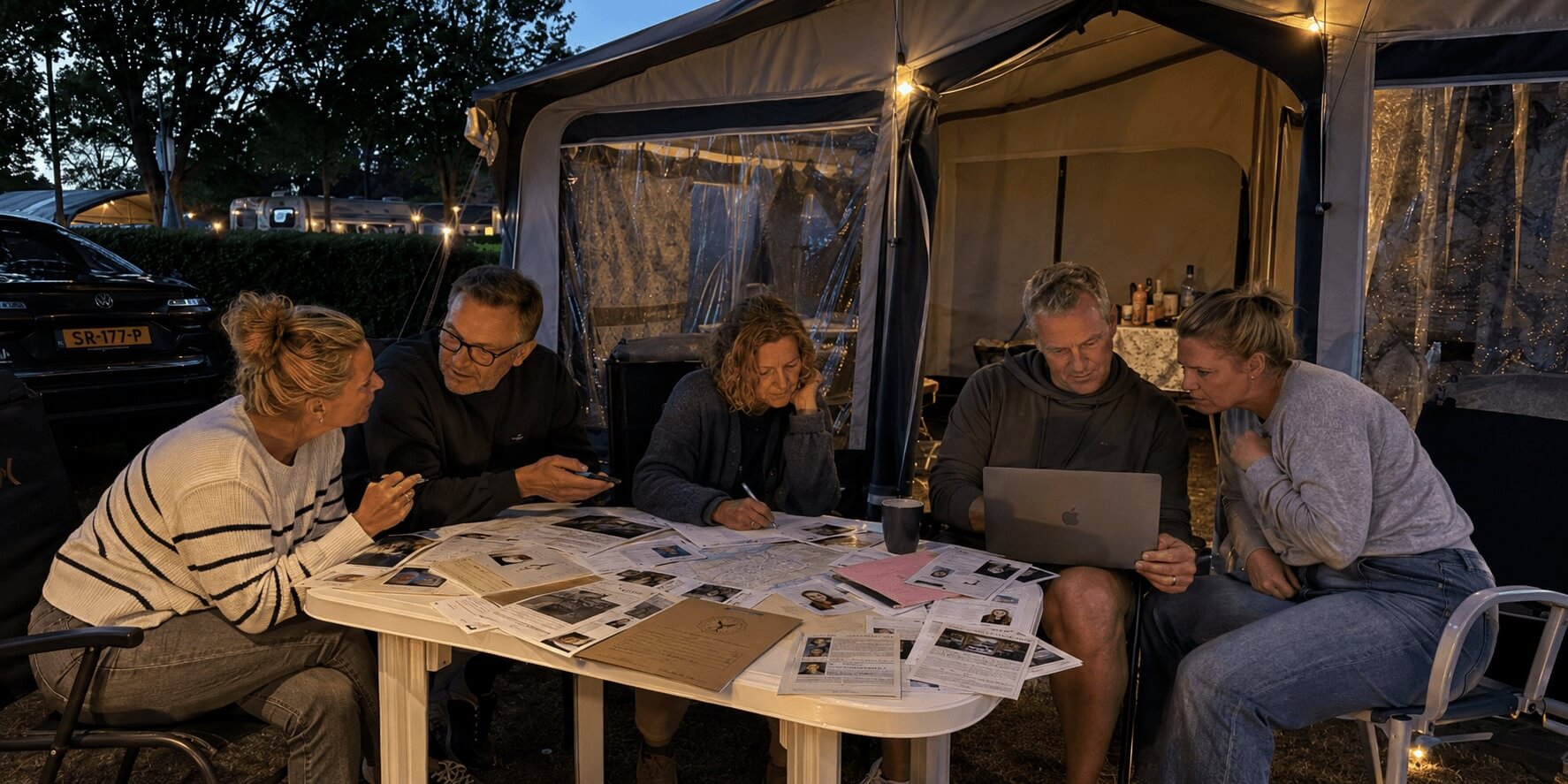 Groep volwassenen en jongeren lost een Inspective moordzaak op bij een vakantiehuis in Spanje